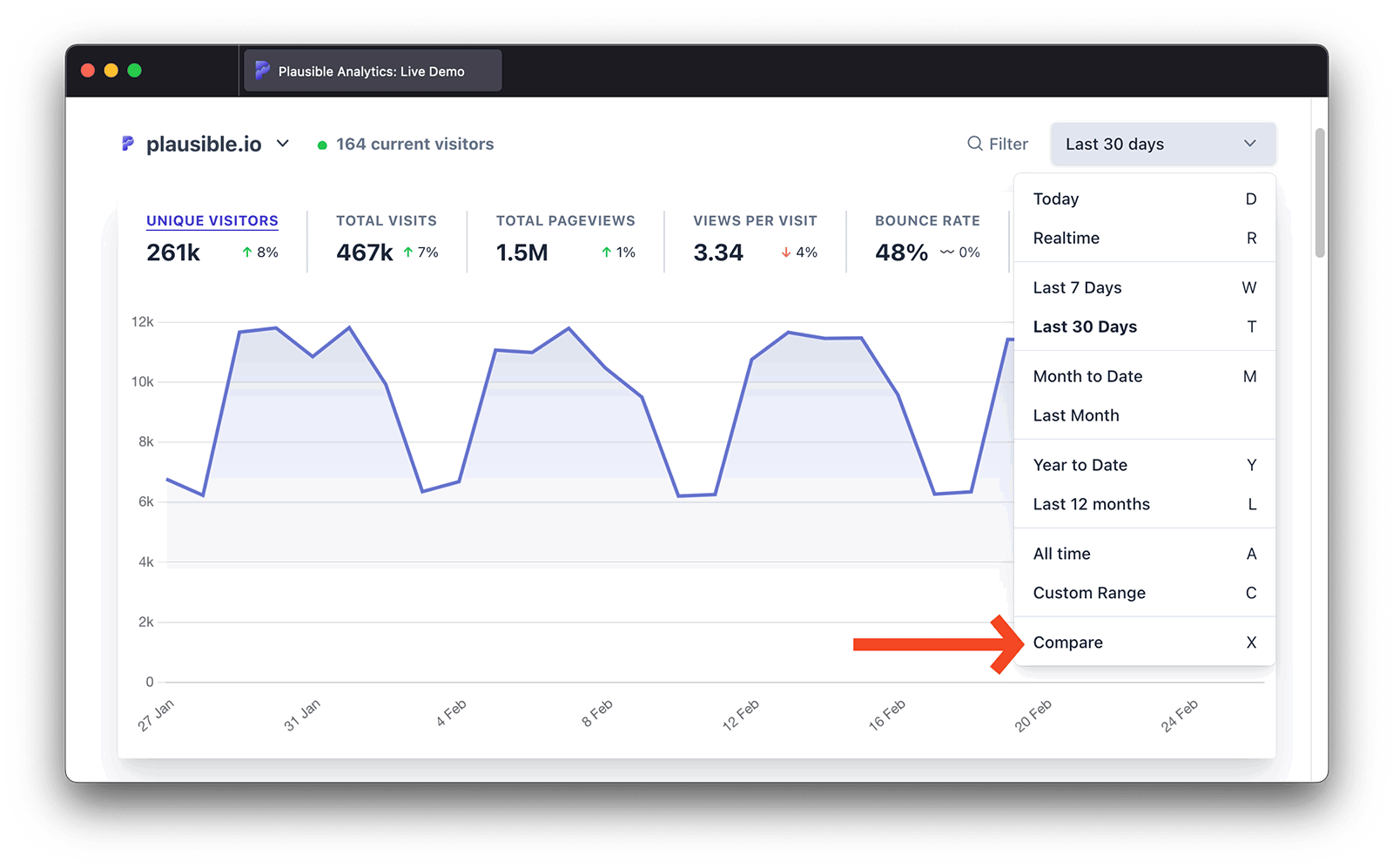 Date picker for the compare feature